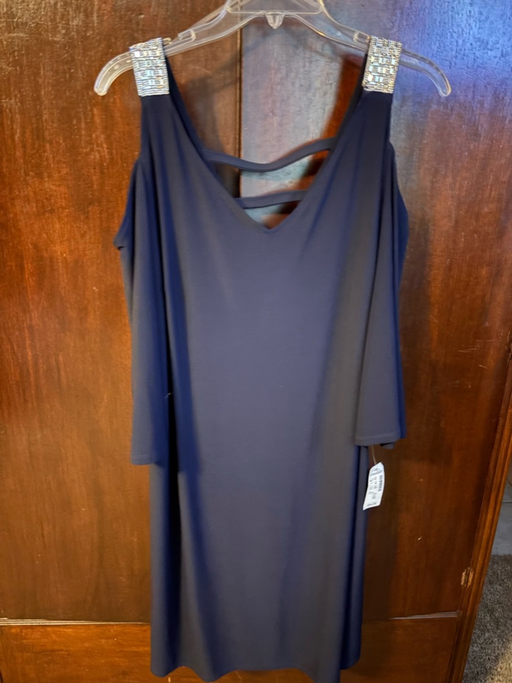 Navy Cold-Shoulder Dress w Embellished Straps dress Barn